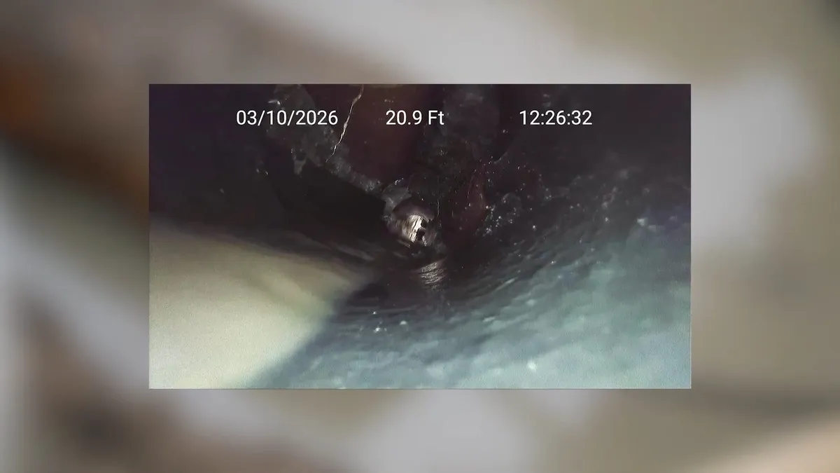 Sewer inspection screen displaying the interior of a drain pipe during sewer camera inspection in surprise, az
